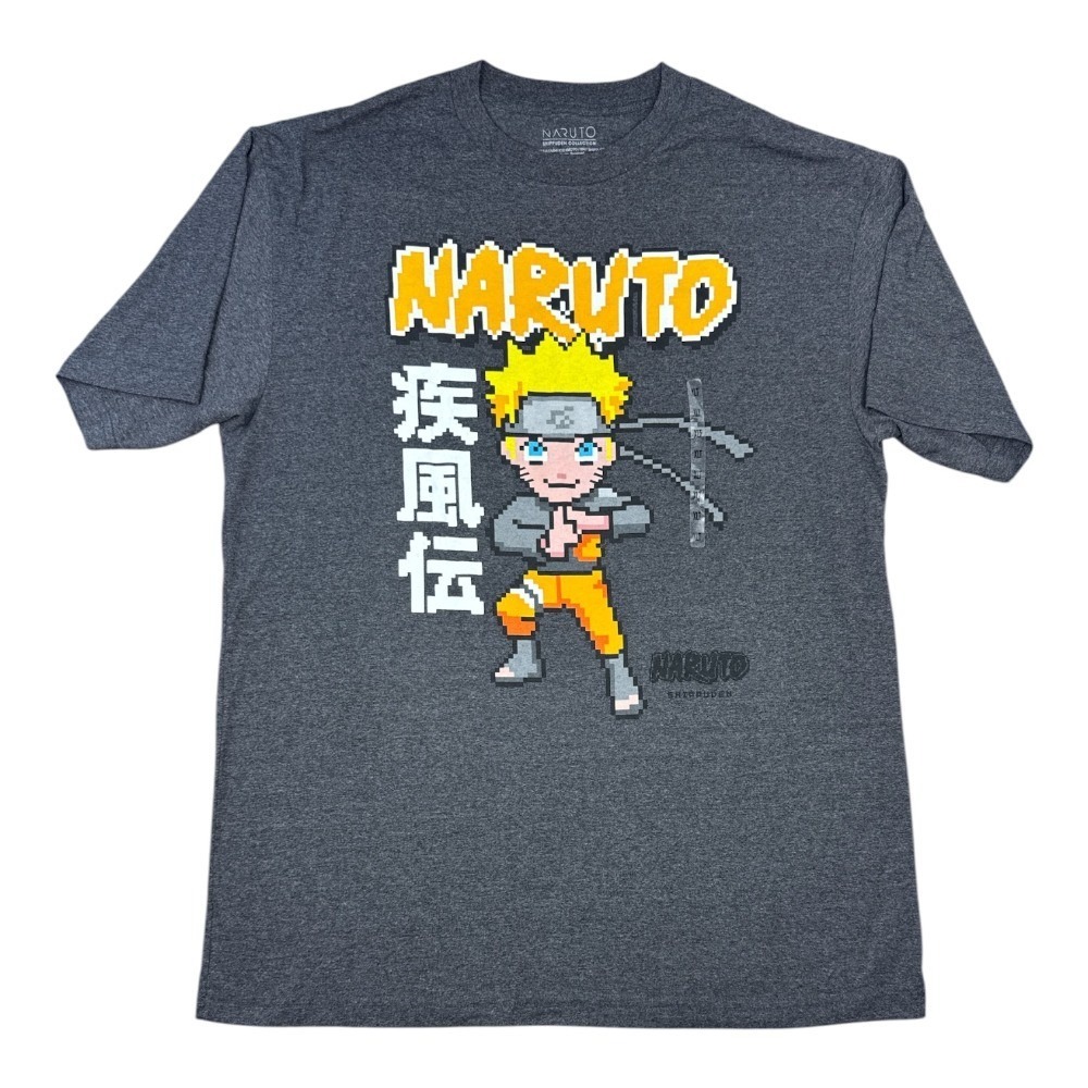 Naruto‎ Shippuden Pixelated Uzumaki Men's XLT Graphic T-Shirt Anime Gray Ninja